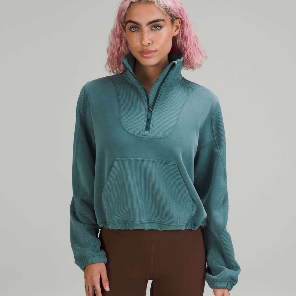 Lululemon Brushed Softstreme Ribbed Half Zip Pullover - Green Jasper Sz 4